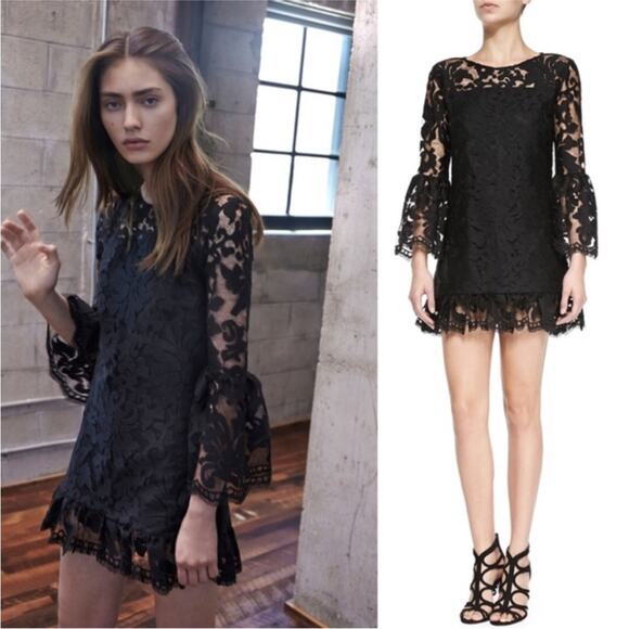 Alexis Eloy Ruffle Hem Lace Dress Bell Sleeve in Black Size XS - Picture 1 of 13